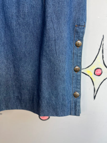 Vintage 90s Denim Overall Dress | Grunge Fruits Streetstyle Emo Mini Dress | 8
