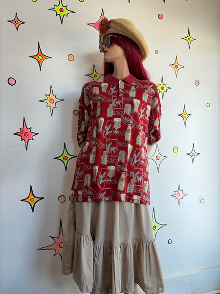 Vintage Red Tiki Souvenir Aloha Party Shirt Hawaiian Polo Knit Plus Size XXL+