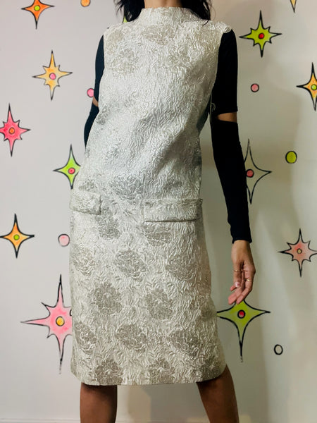 Vintage 60s White Metallic Wiggle Dress - Party Mini Cocktail Dress - NWT M/L