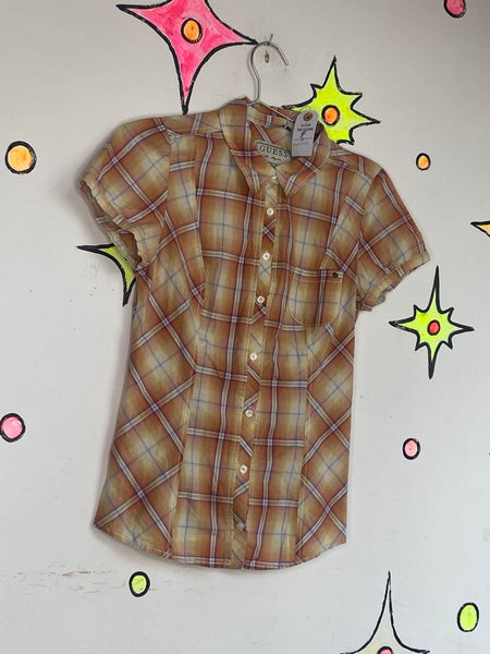Guess Plaid Western Top Grunge Boho Preppy Core Button Down Cotton S