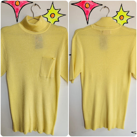 Vintage 60s 70s | Men’s Groovy Yellow Turtleneck Shirt | Size Medium