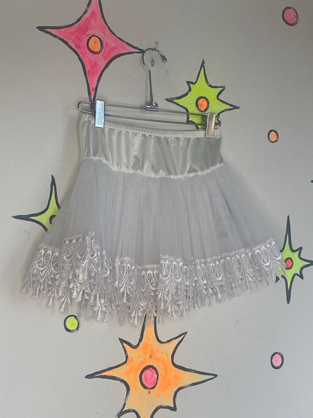 Y2K White Tulle Crinoline Tutu Cupcake Skirt Lolita Balletcore Steampunk S