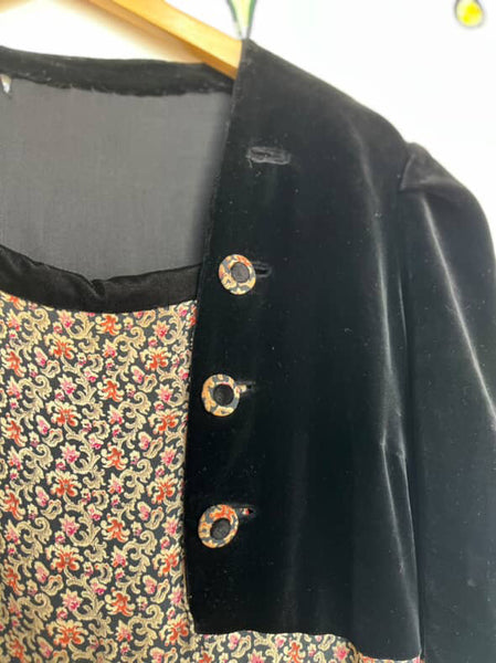 Vintage 40s Velvet Floral Print Dress | Secretary Rococo Goth, Boho Grunge | M/L
