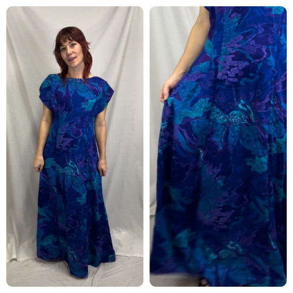 Vintage 60s 70s | Psychedelic Sea Witch Hawaiian Boho Fairy Grunge Maxi Dress L