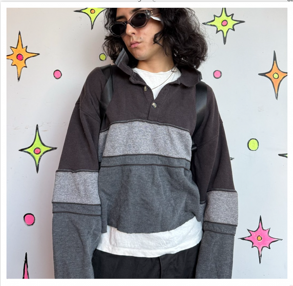 80s 90s Pierre Cardin Cropped Sweater Striped Skater Grunge Pullover Oversized M/L