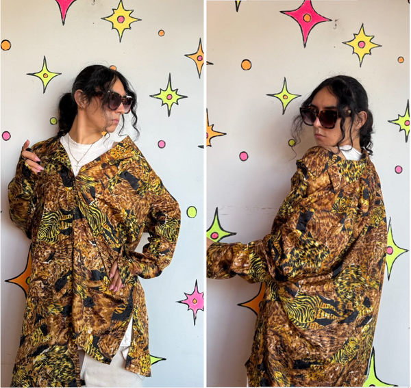 Animal Print Party Shirt Maximalist Trashy Chic Y2K Statement Button Up XL+