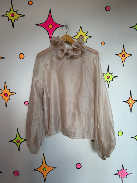 Romantic Victorian Blouse Sheer Ruffle Bow Neck Piratecore Ren Faire Clowncore L