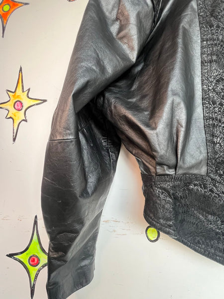 Vintage 80s Black Leather Dolman Jacket Cropped Statement Coat M