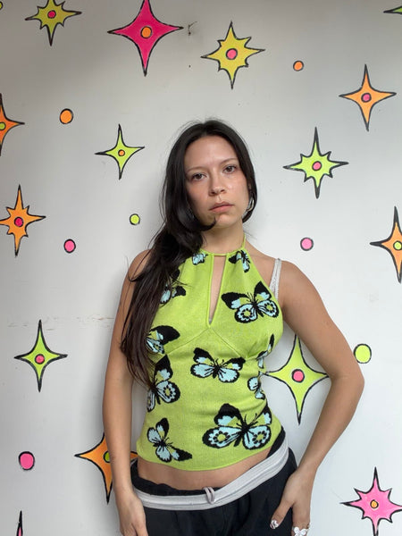 Retro 60s 70s Style Steve Madden Butterfly Halter Top Boho Fairy Grunge M