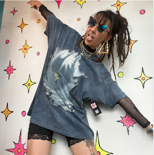 Mountain Dragon T-Shirt Dress Fantasy Graphic Tee Oversized Dragon Nightgown