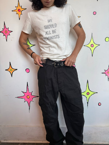 Y2K Black Cargo Pants Grunge Skater Utility Trousers Low Rise Indie Sleaze Baggy L