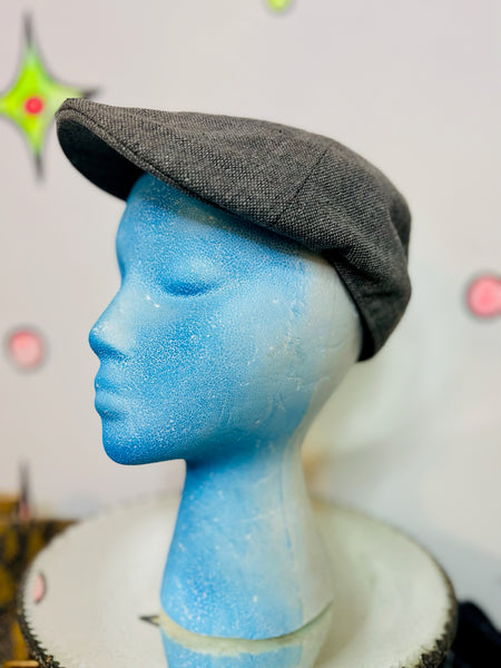 Vintage Gray Herringbone Tweed Wool Newsboy Cap – Gatsby Style Hat – M/L