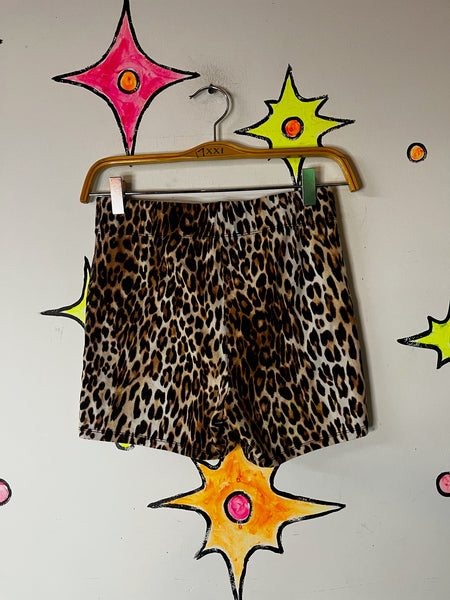 Vintage Leopard Shorts Y2K Grunge 90s Aesthetic High Waist Hot Pants - Small