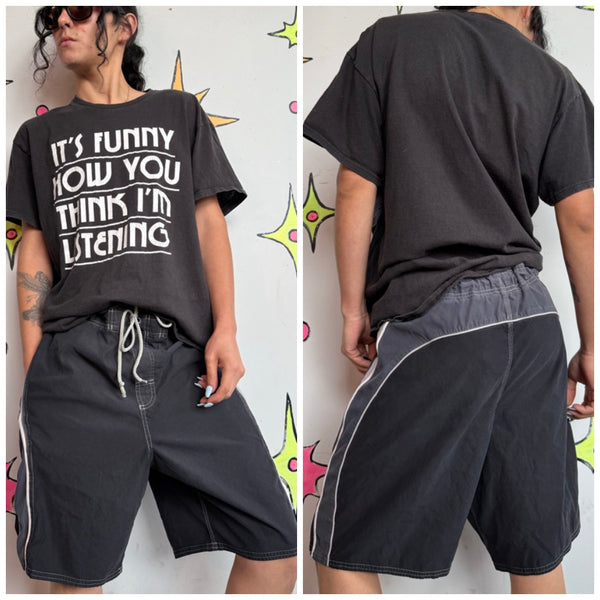 Black Mall Goth Islander Racing Stripe Board Shorts Surf Beach Skater Grunge XL