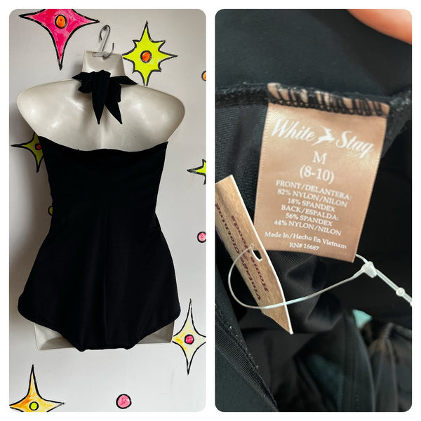 Vintage 50s 60s | MOD Black One Piece Swimsuit Playsuit Bathing Suit | M 8 10