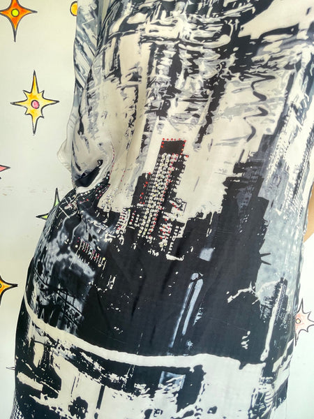 Y2K Graphic Skyline Top Oversized Indie Sleaze McBling Retro Club Glam L/XL