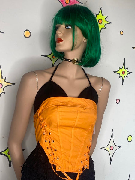 Orange Corset Top Cyber Grunge Goth Lace Up Rave Neon Bustier S