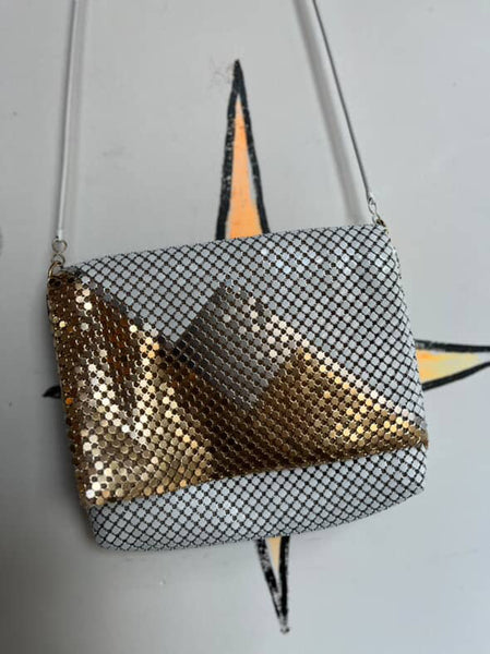 Vintage 80s White Chain Crossbody Purse | Silver & Gold Glam Retro Handbag