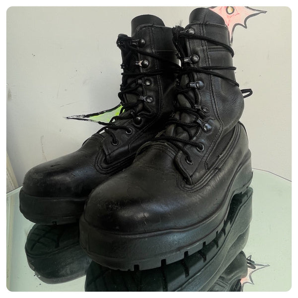 Vintage Black Vibram Combat Boots | Leather Steel Toe Military Grunge Punk Boots