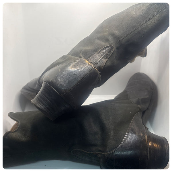 Antique Edwardian Black Leather Button Boots – Early 1900s Victorian | 5–5.5