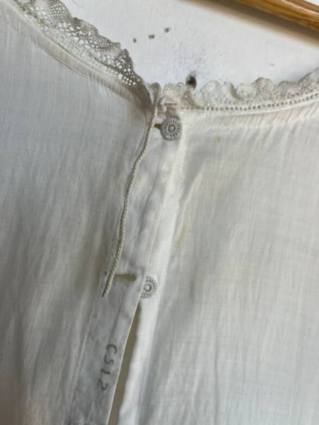 Antique Early 1900s Edwardian Cotton Lace Slip Dress Chemise Corset Cover | S/M