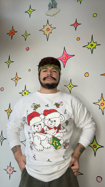 Vintage 80s 90s | Puffy Paint Christmas Bear Sweatshirt Tacky Holiday Pullover M