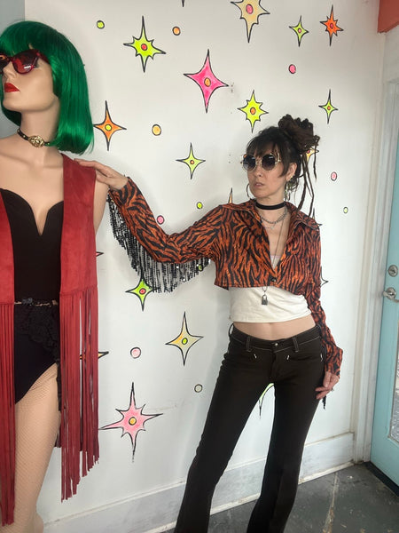Vintage 70s Brown Western Disco Pants Retro Cowgirl Low Rise Glam Grunge S