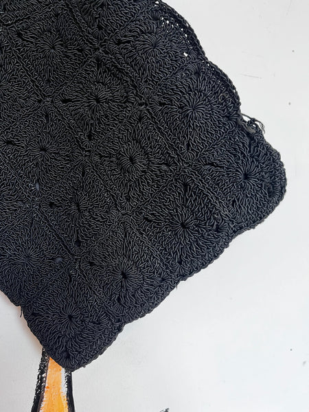 Vintage 1950s Black Crochet Clutch – Evening Bag Classic Cocktail Purse Handbag