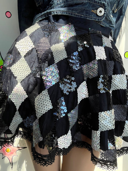 Black Mini Tutu Skirt Harlequin Clowncore Whimsy Goth Crinoline Party Skirt M