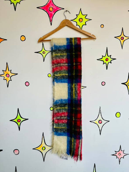 Vintage Oversized Mohair Wool Tartan Scarf | Punk Emo Grunge Plaid Wrap