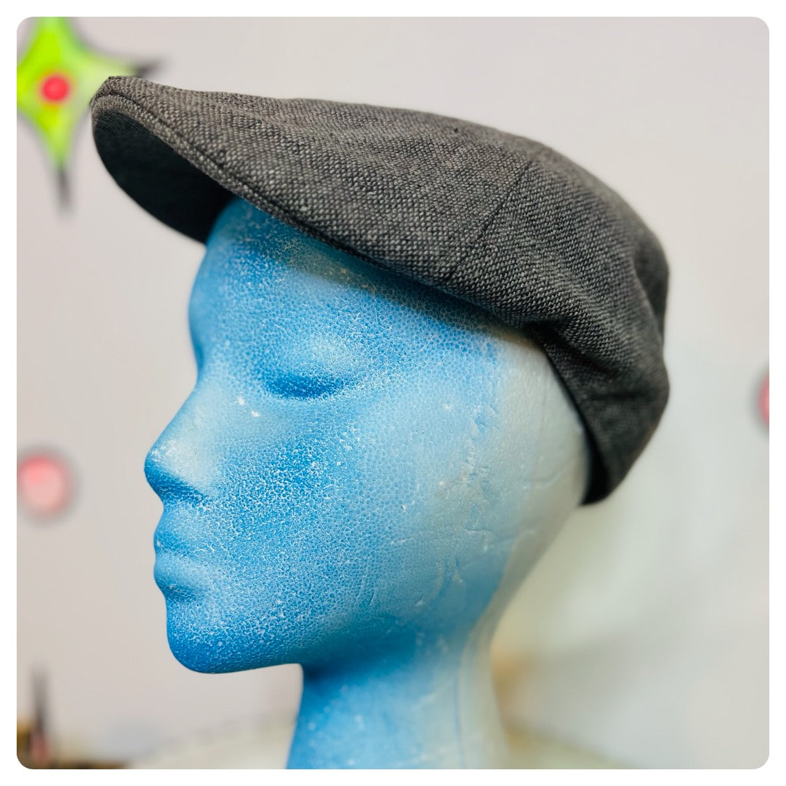 Vintage Gray Herringbone Tweed Wool Newsboy Cap – Gatsby Style Hat – M/L