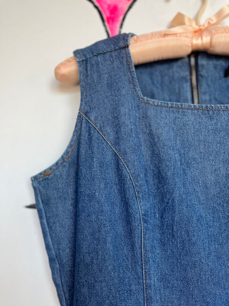 Vintage 90s Denim Overall Dress | Grunge Fruits Streetstyle Emo Mini Dress | 8