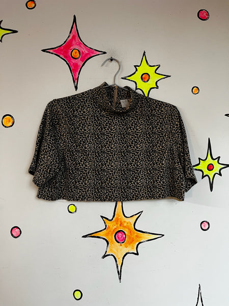 Vintage Cropped Cutoff Tee - Leopard Print - 90s Grunge Glam - Size Small