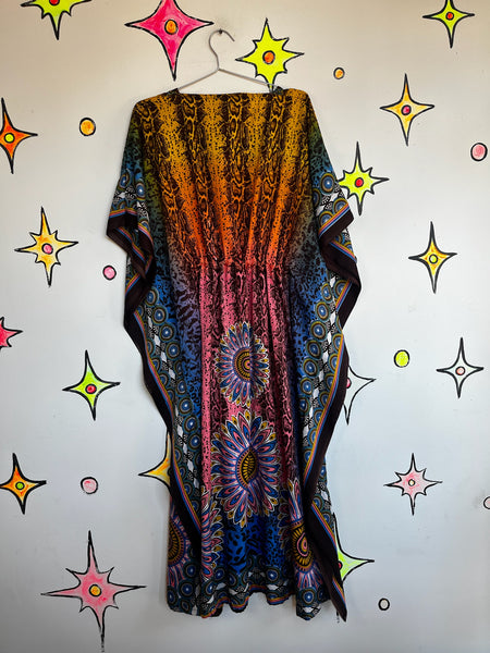Vintage Y2K Boho Grunge Kaftan Psychedelic Rainbow Mumu – Festival Lounge Dress
