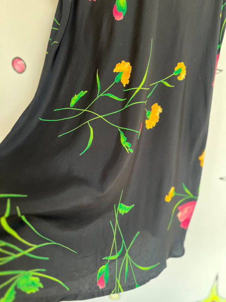 90s Y2K Whimsy Goth Floral Mini Dress – Fairy Grunge Boho Witchcore – S
