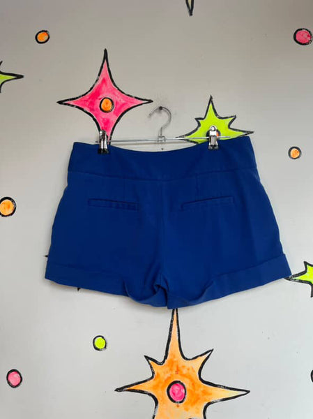 Y2K Blue Sailor Shorts with Gold Buttons – Pirate Core Boho Grunge – Size Small