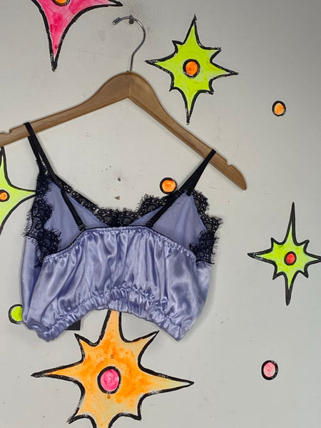 Lavender & Black Lace Cropped Cami | Fairy Grunge Whimsy Goth Y2K Top - XS