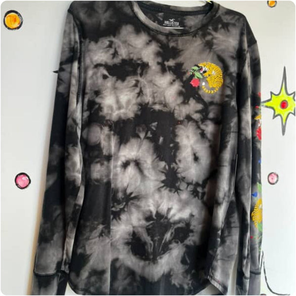 Y2K Grunge Emo Tie-Dye Long Sleeve Skater Tiger Tattoo Tee – Size L