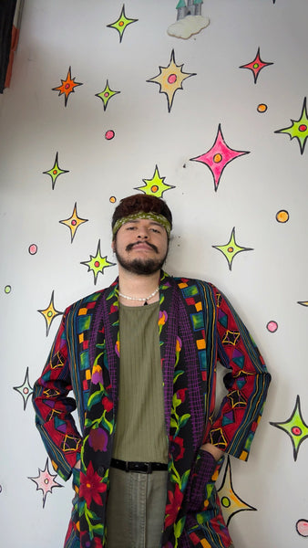 80s Floral Wearable Art Blazer | Avant Garde Multicolor Statement Jacket – Large