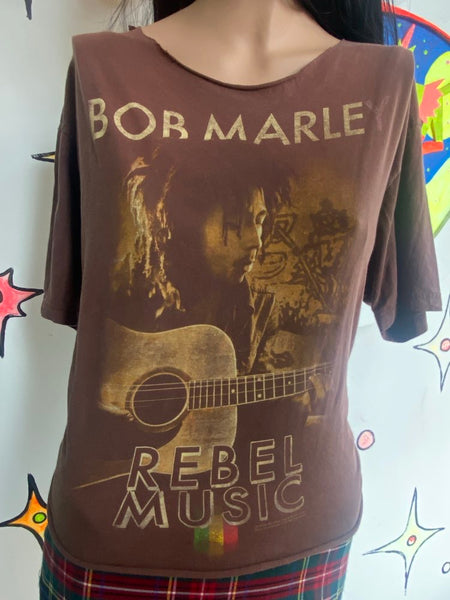 Bob Marley Cropped Band Tee Distressed Cutoff T Shirt Boho Grunge Vintage 90s