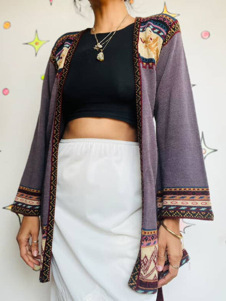 Vintage 1970s Belted Bell Sleeve Cardigan Sweater | Groovy Boho Grunge | S M