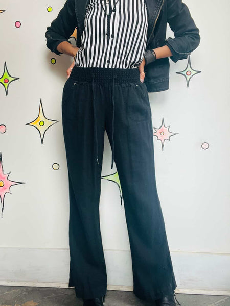 Y2K Boho Fairy Grunge Black Soft Linen Pants – Flowy & Stretchy - Size M