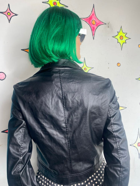 Y2K Black Vegan Leather Moto Jacket Indie Sleaze Grunge Biker Chic M