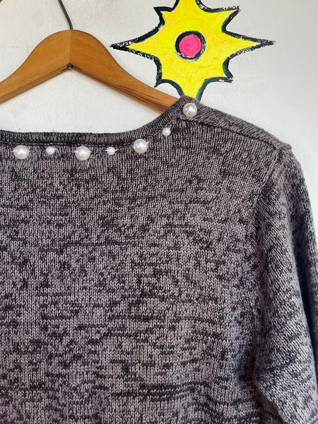 Vintage Santa Christmas Sweater | Ugly Tacky Beaded Holiday Pullover Small