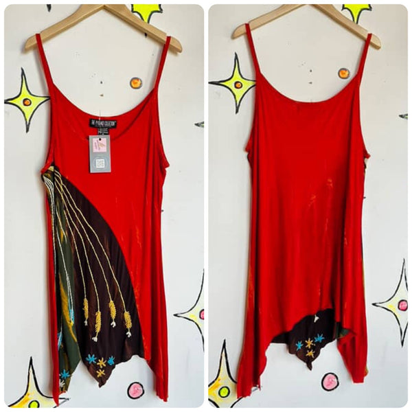 90s Y2K Cherry Red Butterfly Mini Dress Embellished Boho Fairy Grunge Artwear XL