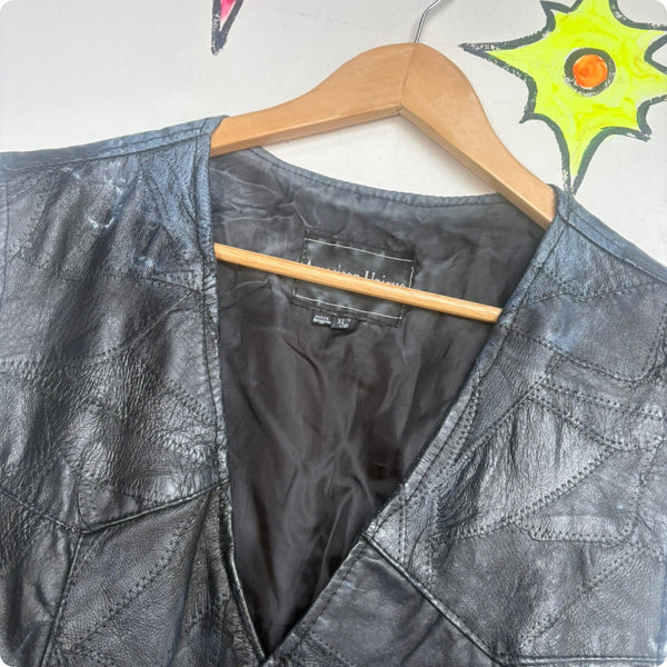 Vintage Black Leather Patchwork Vest Western Goth Grunge Biker - Thrashed XL