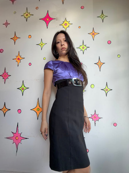90s Y2K Purple Black Preppy Dress | Mall Goth Dark Academia Office Siren