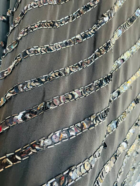 Vintage 80s 90s Black Whimsy Goth Glam Party Silk Sequin Blouse Fairy Grunge