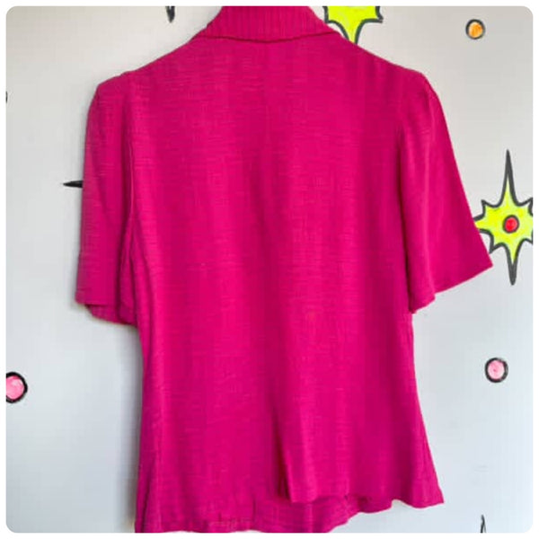Charming One-of-a-Kind 1950s Candy Pink Blouse with Embellished Beaded Pocket S