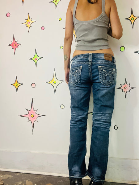 Y2K Denim Jeans – Embellished Low-Rise Flare – Indie Sleaze / Fairy Grunge – 26